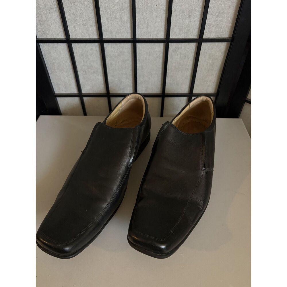 Calvest Men’s Black Genuine Leather Square Toe Dress Shoes Size 10